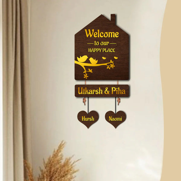Premium 3D Brown Hut Style Name Plate With Golden Acrylic