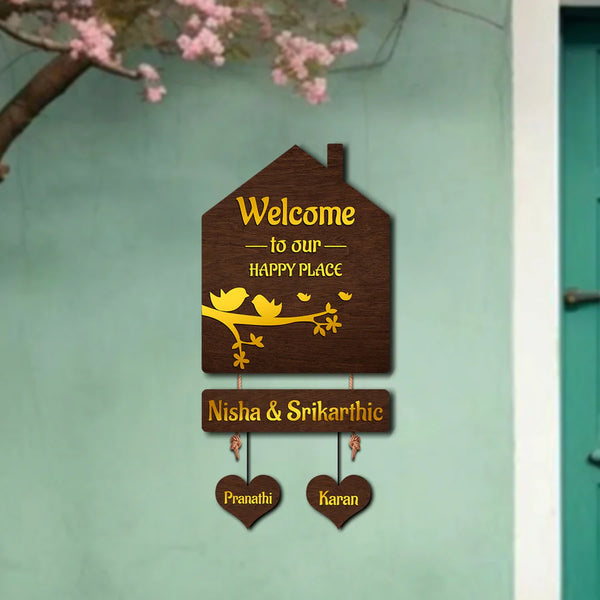 Premium 3D Brown Hut Style Name Plate With Golden Acrylic